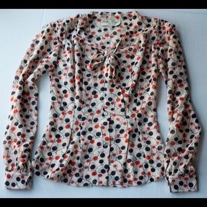 Polka Dot Sheer Blouse with Pussy Bow Tie